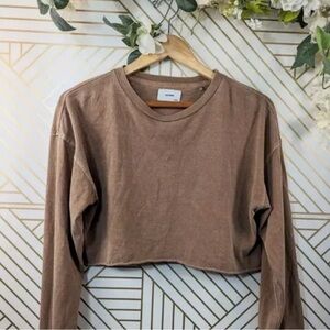 JOAH BROWN Women's SOHO Brown Cropped Long Sleeve Cotton ONE SIZE